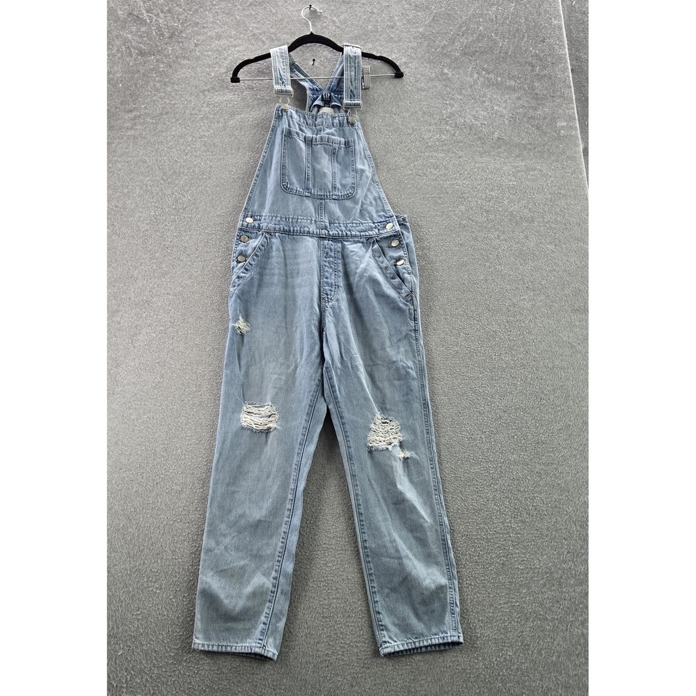GAP Women Overalls SMALL Blue Y2K Denim Distressed 26" Inseam